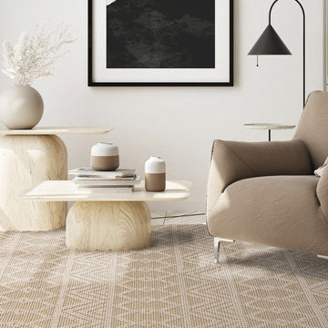 Asra Modern Boho Geometric Hand-Woven Textured Hi-Low Ribbed Bobbled Wool Fringe Flatweave Beige/Cream Rug-Asiatic Carpets-Rug Love - The Most Loved Rug Store